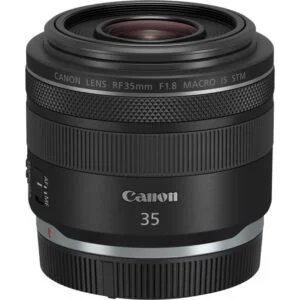 Canon RF 35mm lens with cap, ideal for mirrorless cameras and photography gear.