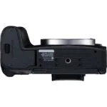 Bottom view of Canon EOS RP camera body with RF 24-105mm lens mount.