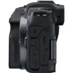 Side view of Canon EOS RP with RF 24-105mm lens, showing ports and controls.