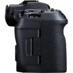 Side view of a Canon EOS R5 camera body, available at a UK camera shop.