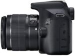 Canon EOS 2000D DSLR camera with 18-55mm lens, side view.