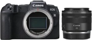 Canon EOS RP camera body with RF 35mm f/1.8 IS STM lens, ideal for photography enthusiasts.