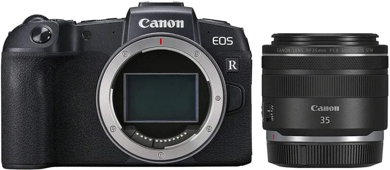 Canon EOS RP camera body with RF 35mm f/1.8 IS STM lens, ideal for photography enthusiasts.