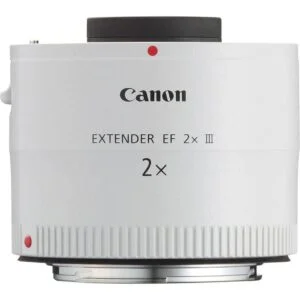 Canon Extender EF 2x III for DSLR cameras, enhances zoom capabilities.