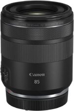Canon RF 85mm F2 Macro IS STM lens for mirrorless cameras, ideal for portraits and macro photography.
