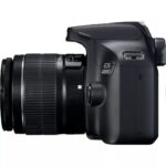 Canon EOS 4000D DSLR camera with 18-55mm lens, side view, available at Camix UK.