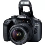 Canon EOS 4000D DSLR with 18-55mm lens, ideal for photography enthusiasts.
