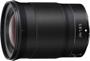 NIKKOR Z 24mm f/1.8 S lens for Nikon mirrorless cameras, ideal for wide-angle photography.