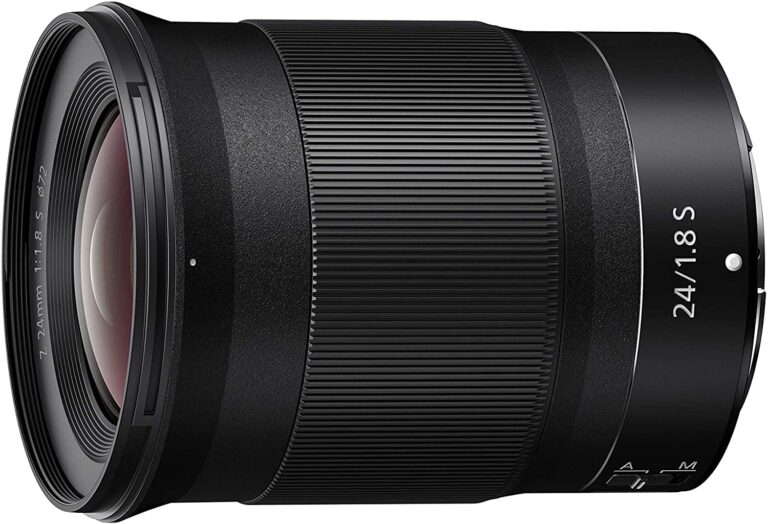 NIKKOR Z 24mm f/1.8 S lens for Nikon mirrorless cameras, ideal for wide-angle photography.