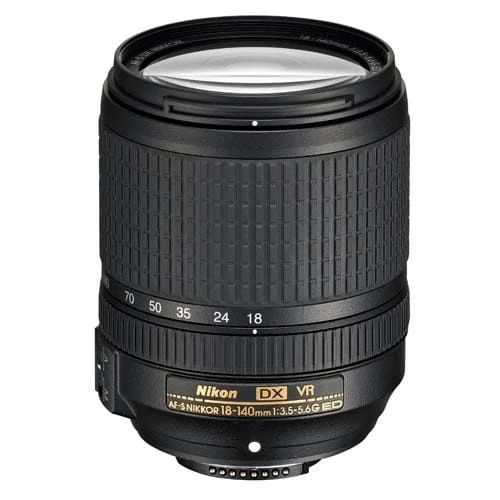 Nikon 18-140mm ED VR lens for DSLR cameras, versatile zoom for photography.