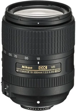 Nikon 18-300mm AF-S VR lens for DSLR cameras, versatile zoom for photography.