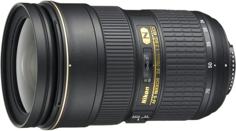Nikon NIKKOR AF-S 24-70mm f/2.8G ED lens, ideal for professional photography.
