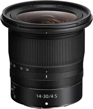 Nikon Z 14-30mm f/4 S Lens for mirrorless cameras, ideal for wide-angle photography.