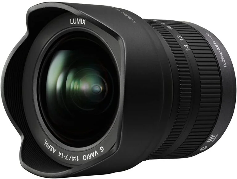 Panasonic Lumix G Vario 7-14mm f/4 lens, ideal for wide-angle photography, available at Camix camera shop UK.