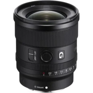 Sony FE 20mm f/1.8 G lens for E-mount cameras, ideal for wide-angle photography.