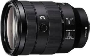 Sony FE 24-105mm f/4 G lens for mirrorless cameras, versatile zoom for photography enthusiasts.