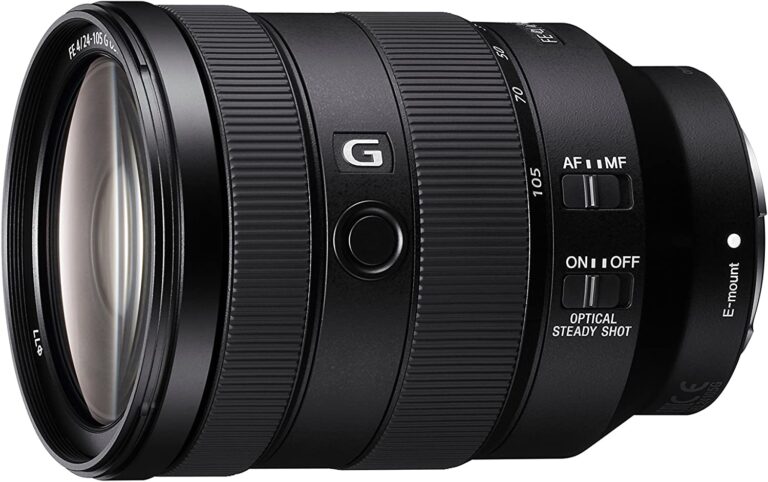 Sony FE 24-105mm f/4 G lens for mirrorless cameras, versatile zoom for photography enthusiasts.