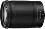 Nikon Z 85mm lens for mirrorless cameras, ideal for portrait photography.