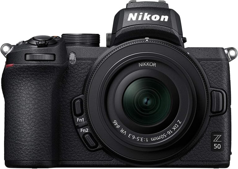Nikon Z50 mirrorless camera with Nikkor lens, ideal for photography enthusiasts.