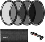 Neewer ND filter set with case and cleaning pen, ideal for photography gear enthusiasts.