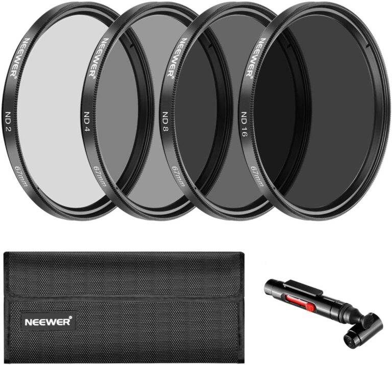 Neewer ND filter set with case and cleaning pen, ideal for photography gear enthusiasts.