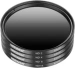 Neewer ND filter set for cameras, includes ND2, ND4, ND8, ND16, 67mm size.