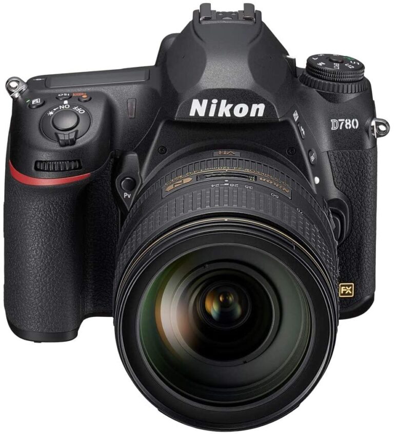 Nikon D780 DSLR camera with 24-120mm lens, ideal for professional photography.