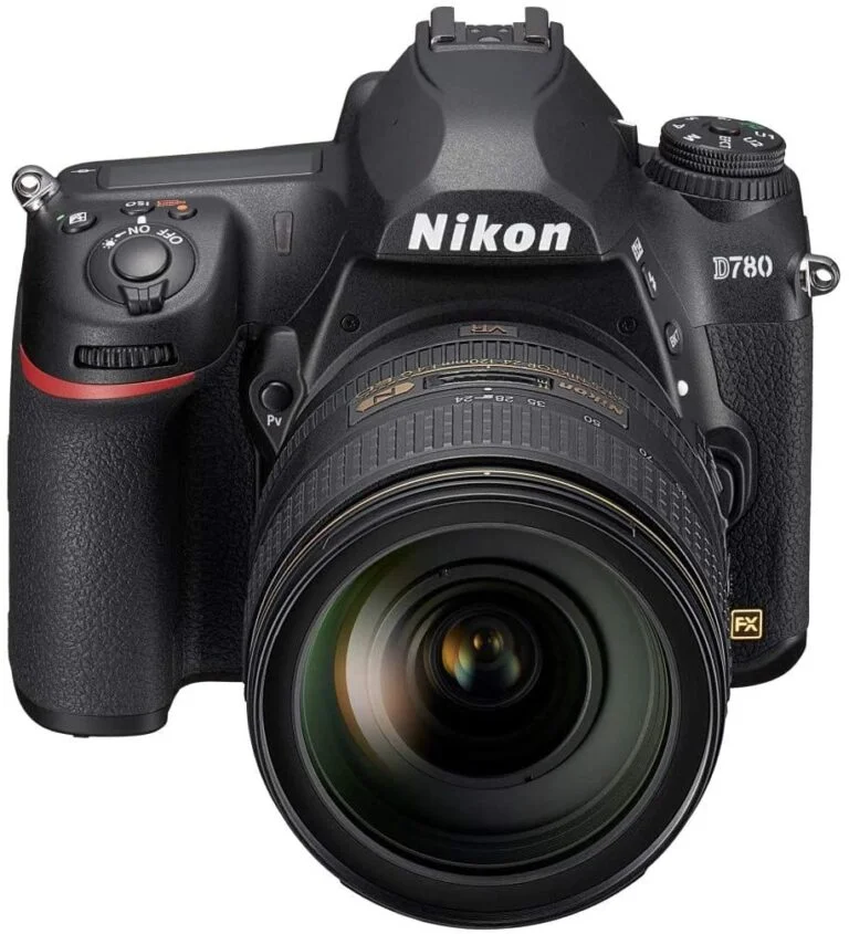 Nikon D780 DSLR camera with 24-120mm lens, ideal for professional photography.