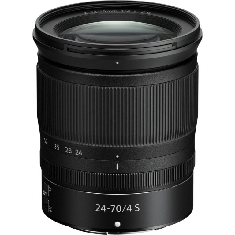 Nikon NIKKOR Z 24-70mm f/4 S lens for mirrorless cameras, ideal for versatile photography.
