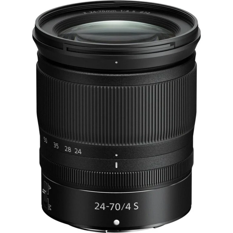 Nikon NIKKOR Z 24-70mm f/4 S lens for mirrorless cameras, ideal for versatile photography.