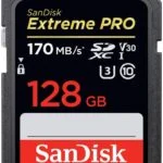 SanDisk Extreme PRO 128GB SD card for high-speed photography and video.
