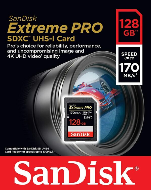 SanDisk 128GB Extreme PRO V30 SD Card (SDXC) UHS-I U3 170MB/s