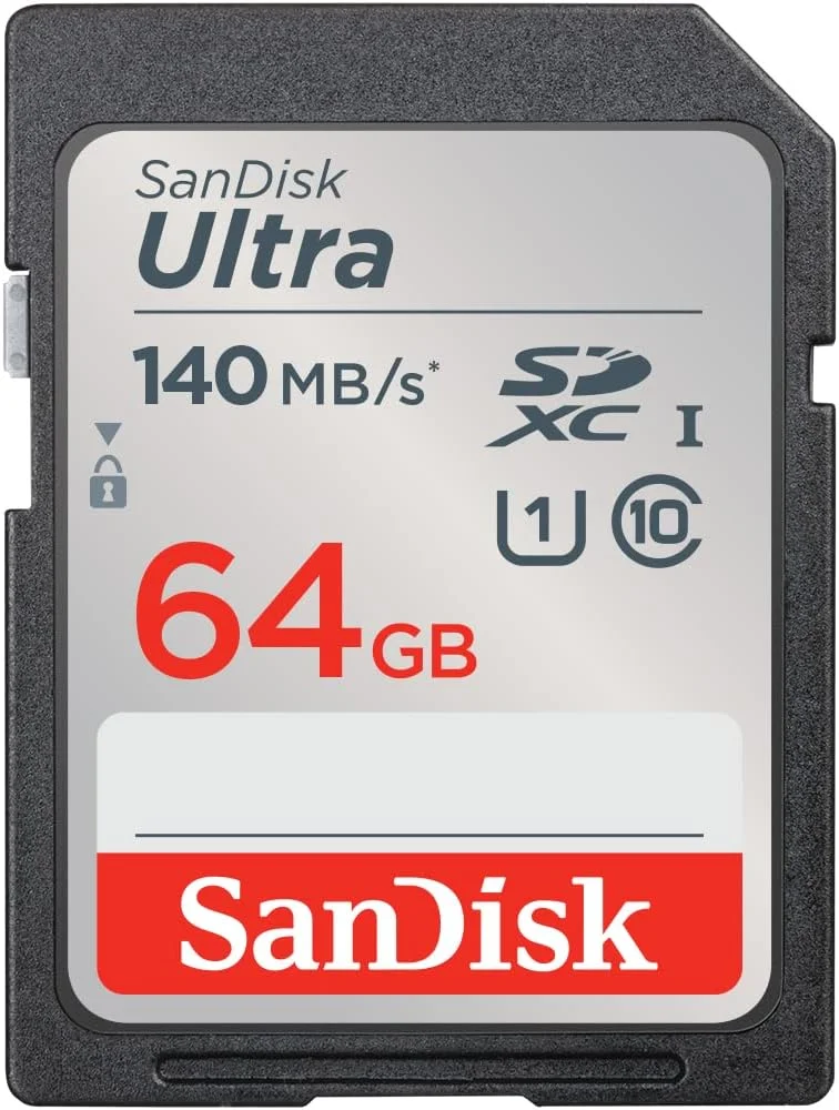611cwyATbvL._AC_SL1000_ SanDisk Ultra 64GB SDXC memory card, 140MB/s speed, ideal for cameras and camcorders.