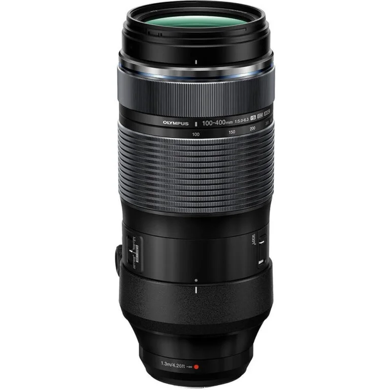 Olympus M.Zuiko Digital ED 100-400mm F5.0-6.3 IS lens, ideal for wildlife photography.