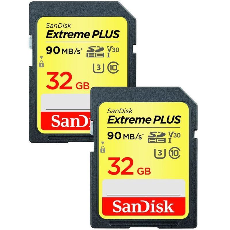 Sandisk 32GB Extreme Plus SDXC U3, V30, 90mb/s, Twin Pack