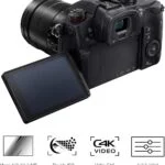 Panasonic Lumix DC-GH5S mirrorless camera with flip-out screen and lens, ideal for video and photography.