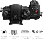 Top view of Panasonic Lumix DC-GH5S camera body with control dials and buttons.