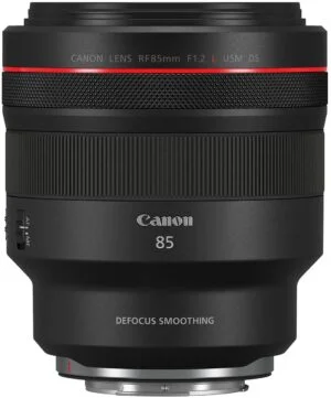 Canon RF 85mm f/1.2 DS lens for mirrorless cameras, ideal for portrait photography.