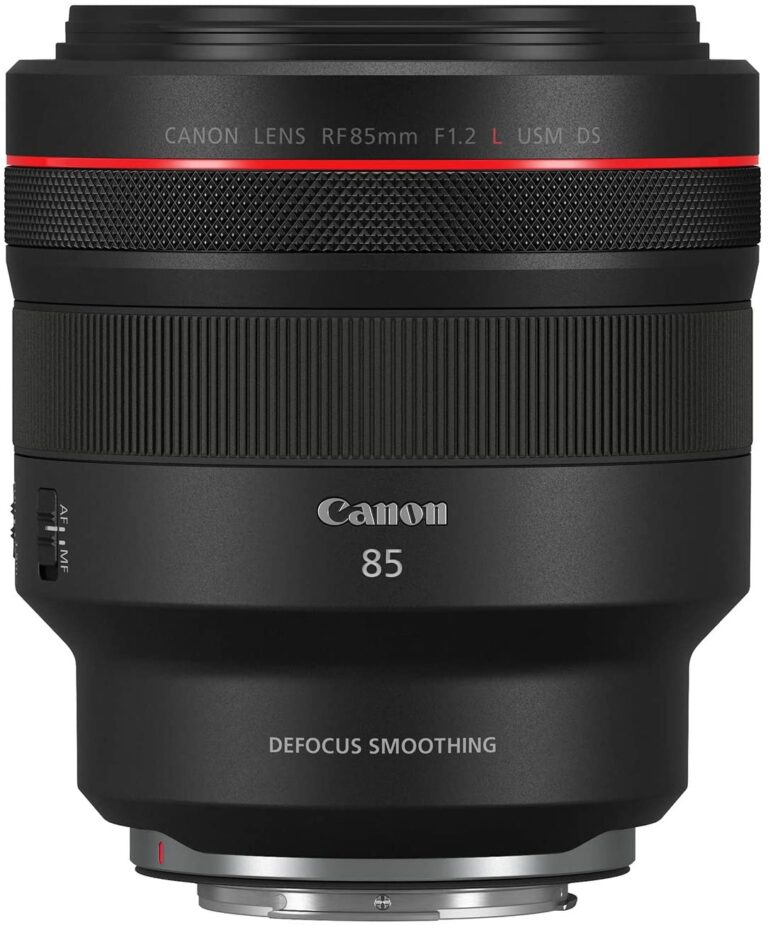 Canon RF 85mm f/1.2 DS lens for mirrorless cameras, ideal for portrait photography.