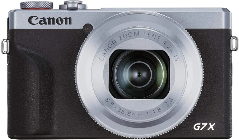 Canon Powershot G7 X Mark III Silver digital camera front view.