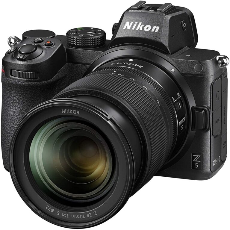 Nikon Z5 mirrorless camera with 24-70mm lens, ideal for photography enthusiasts.