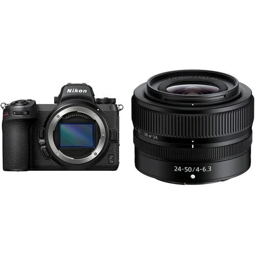 Nikon Z7 II camera with 24-50mm lens, ideal for professional photography.
