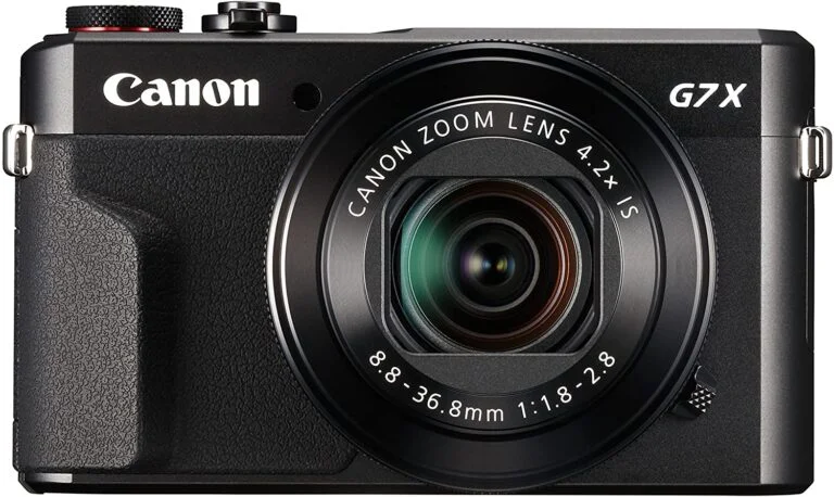 Canon PowerShot G7 X Mark II digital camera with zoom lens.