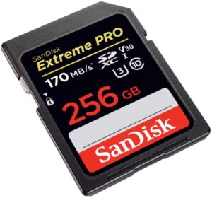 SanDisk Extreme Pro 256GB SDXC Memory Card for high-speed photography and video.