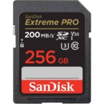 SanDisk Extreme PRO 256GB SD card for high-speed photography and video recording.
