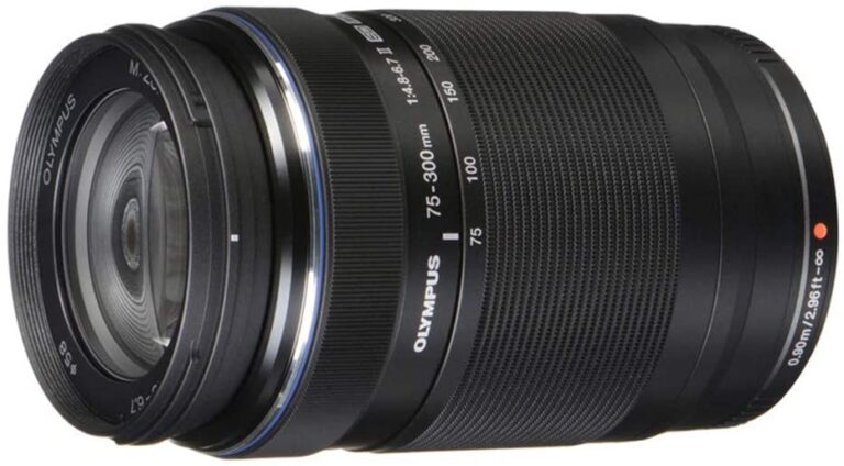 Olympus M.Zuiko ED 75-300mm f4.8-6.7 II lens, black, for Micro Four Thirds cameras.