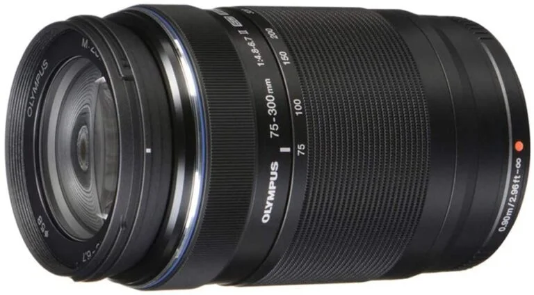 Olympus M.Zuiko ED 75-300mm f4.8-6.7 II lens, black, for Micro Four Thirds cameras.