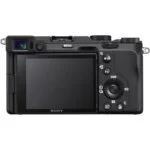 Back view of Sony A7C mirrorless camera with controls and screen.
