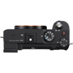 Top view of Sony A7C mirrorless camera body with control dials, ideal for photography enthusiasts.