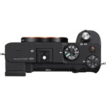 Top view of Sony A7C mirrorless camera body with control dials, ideal for photography enthusiasts.